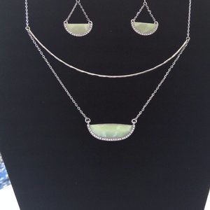 Ann Klein Necklace Earrings Silver & Jade Modern